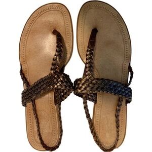 Dolcis Bronze Metallic Italian Leather Flat Toe Sandals Size 11